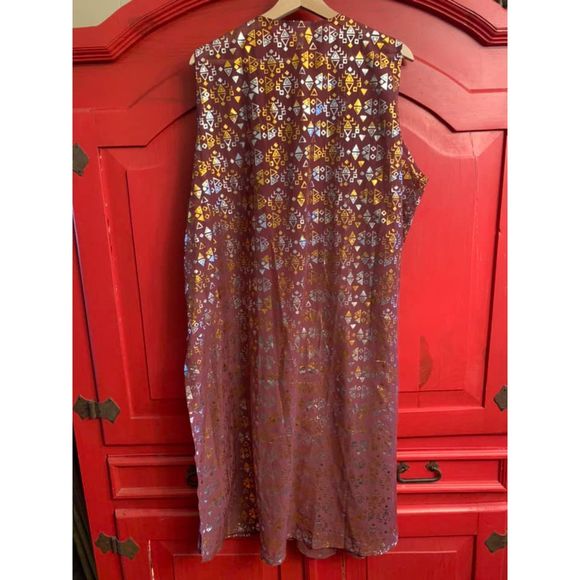 NWT LuLaRoe XL Joy Burgundy Metallic Gold Silver Lng Tunic Vest Dressy Brand NEW - Picture 3 of 3